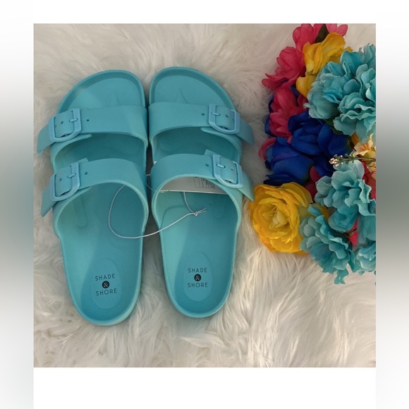 Sz 9 Blue Shade & Shore Strappy Slip On Slide Sandals NEW! FIRM!! - Picture 3 of 4